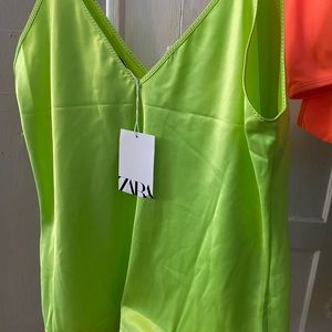 neon green Zara top